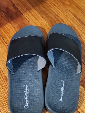 Black Slide Sandals with Gray Footbed